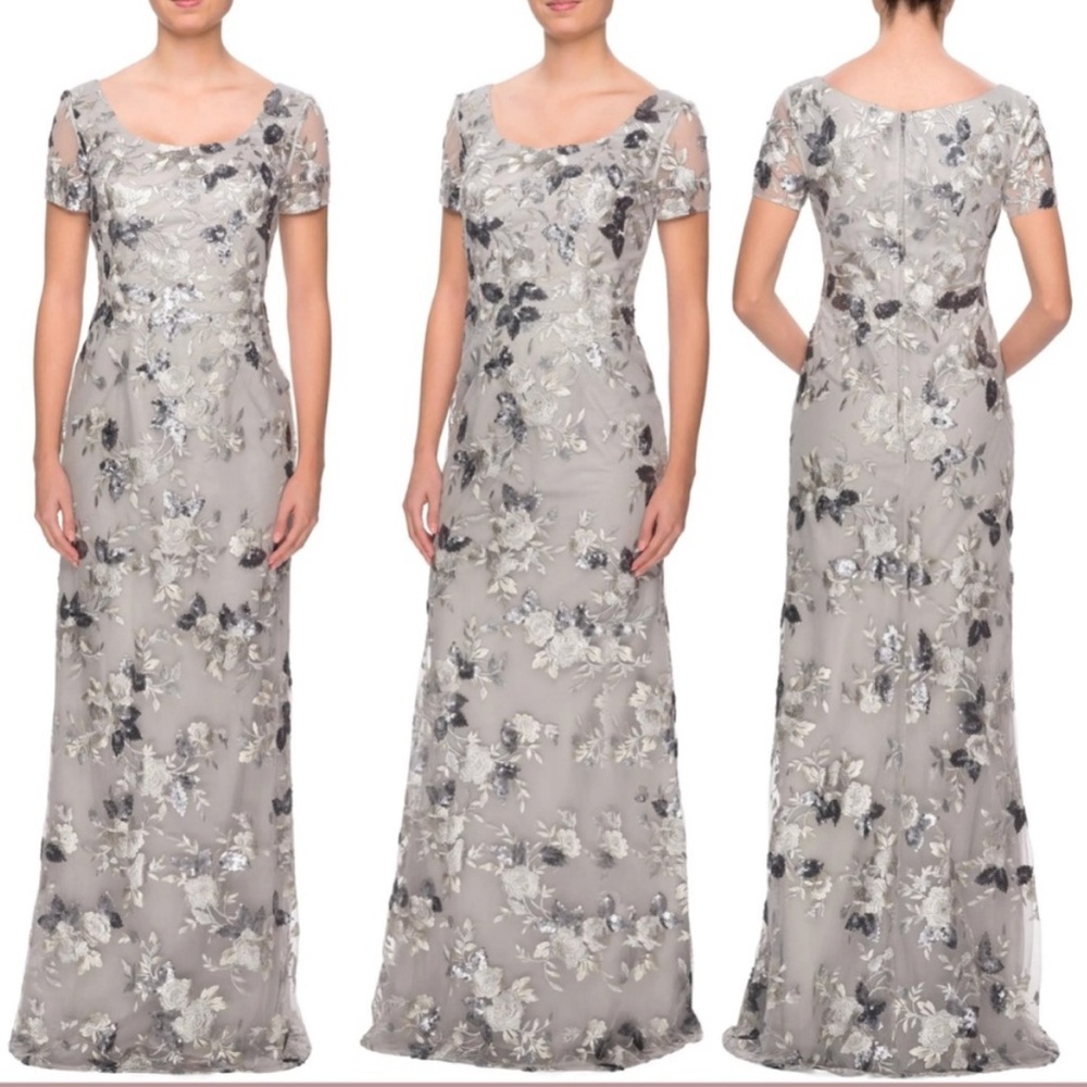 EUC La Femme [ 10 ] Sequin Lace Embroidered Gown in Silver